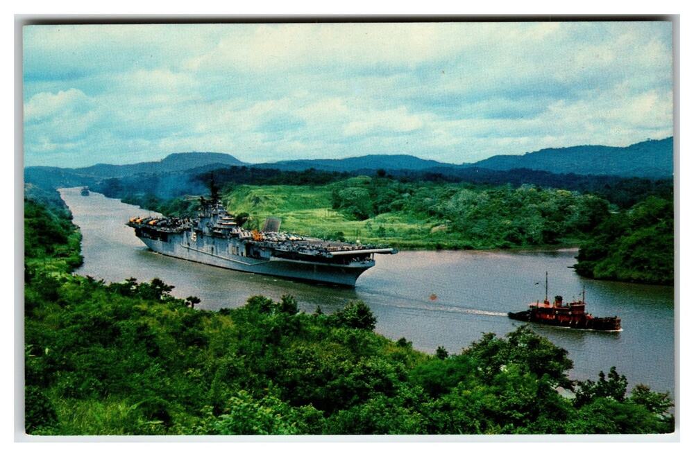 US Aircraft Carrier Gaillard Cut Panama Canal Mirro-Krome Postcard